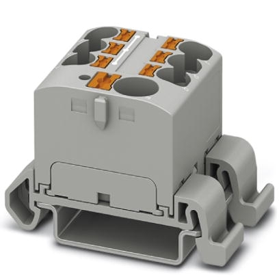 Phoenix Contact Finger-Safe Power Distribution Block; PTFIX10/6X4-NS35A GY; 57A; 7-Pole; Push-In Terminals; 1/1 Line/Load Terminal Openings; DIN Rail - Lengthwise Mount